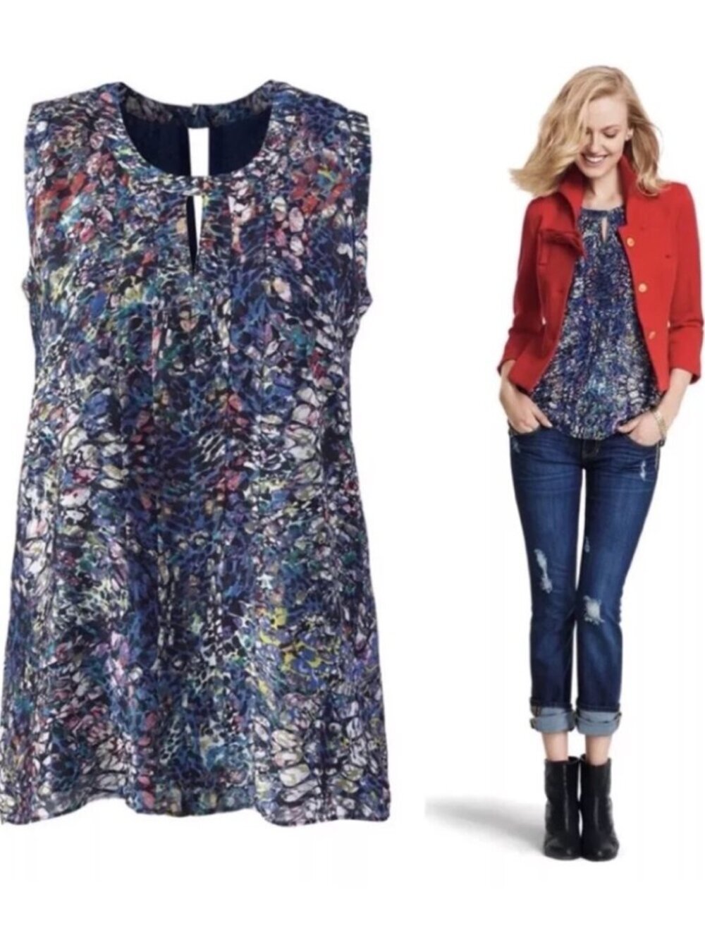 CABI 3093 STAINED GLASS FLORAL KEYHOLE TANK TOP